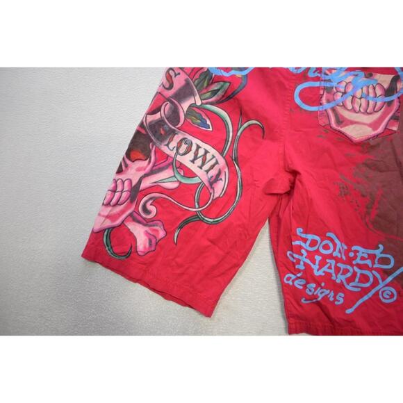 Vtg Ed Hardy Men's Red "Surf or Die" Board Shorts Sz Large Graphic Swim Trunks - Picture 9 of 13